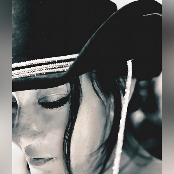 Private Label Accessories - Black Rhinestone Lace Roped cowboy Brim Hat